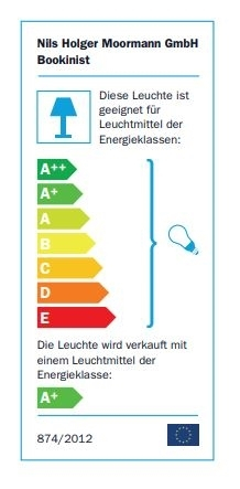 Energielabel für Nils Holger Moormann Bookinist Leselampe, Energieeffizienzklasse A++ bis E, Leuchtmittel A+.