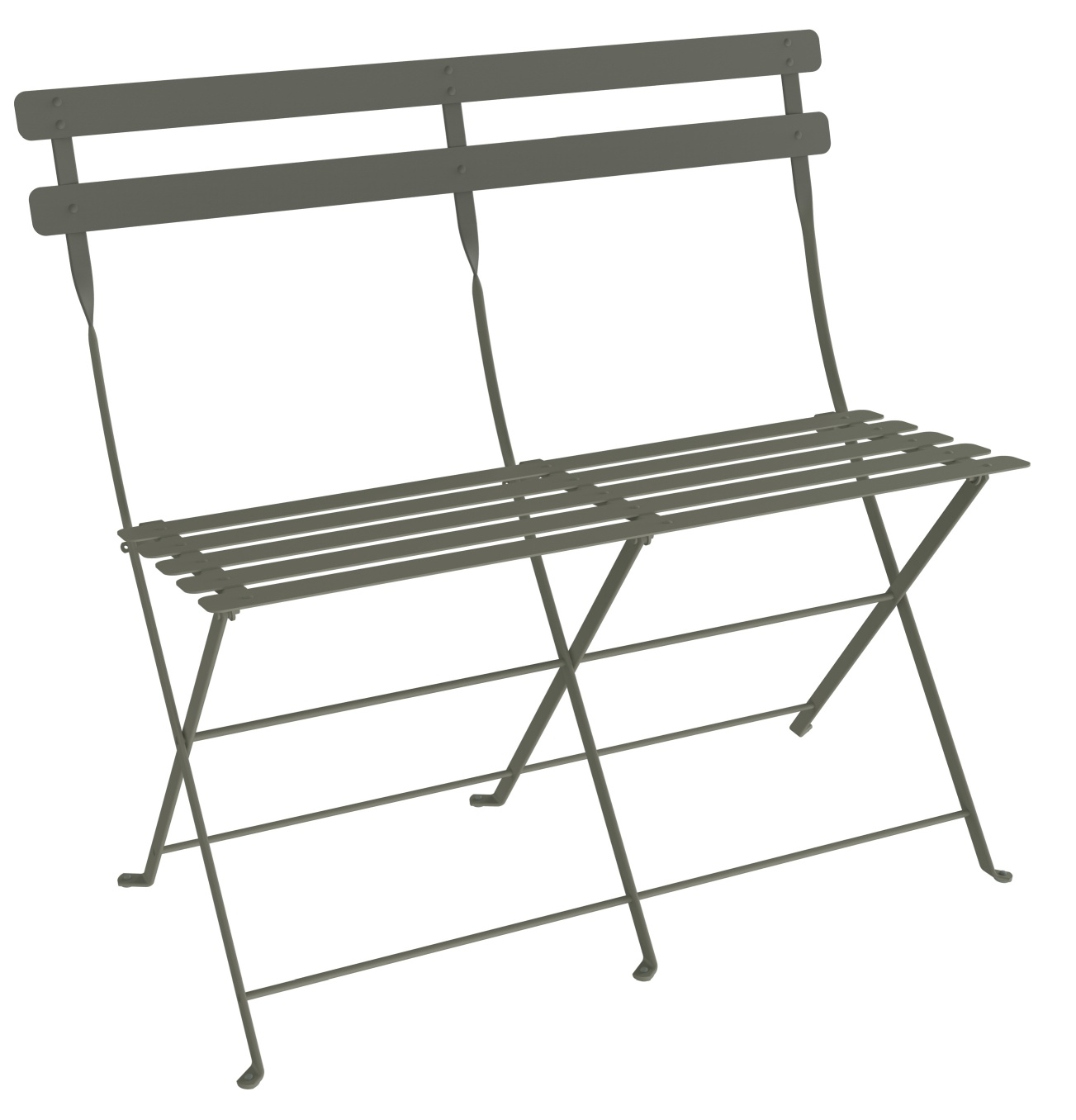 Fermob Bistro Klappbank für zwei Personen, Gartenmöbel aus Metall in Khaki, ideal für Balkon und Terrasse.
