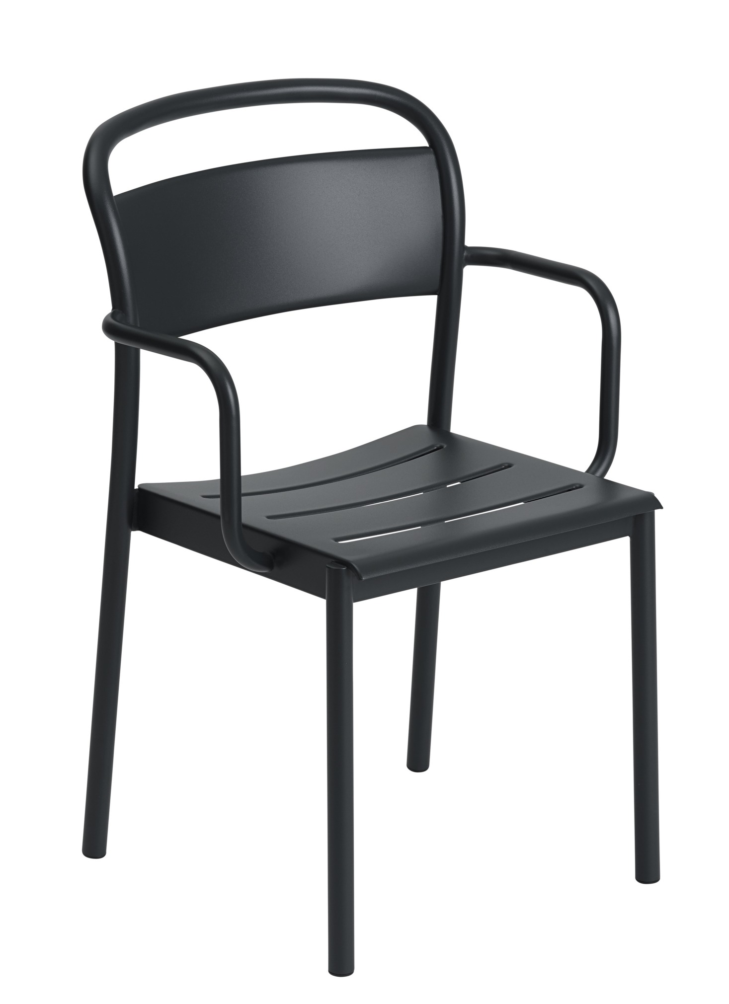 Muuto Linear Steel Armchair, grauer Outdoor Armlehnstuhl aus Stahl für Garten, Terrasse und Balkon.