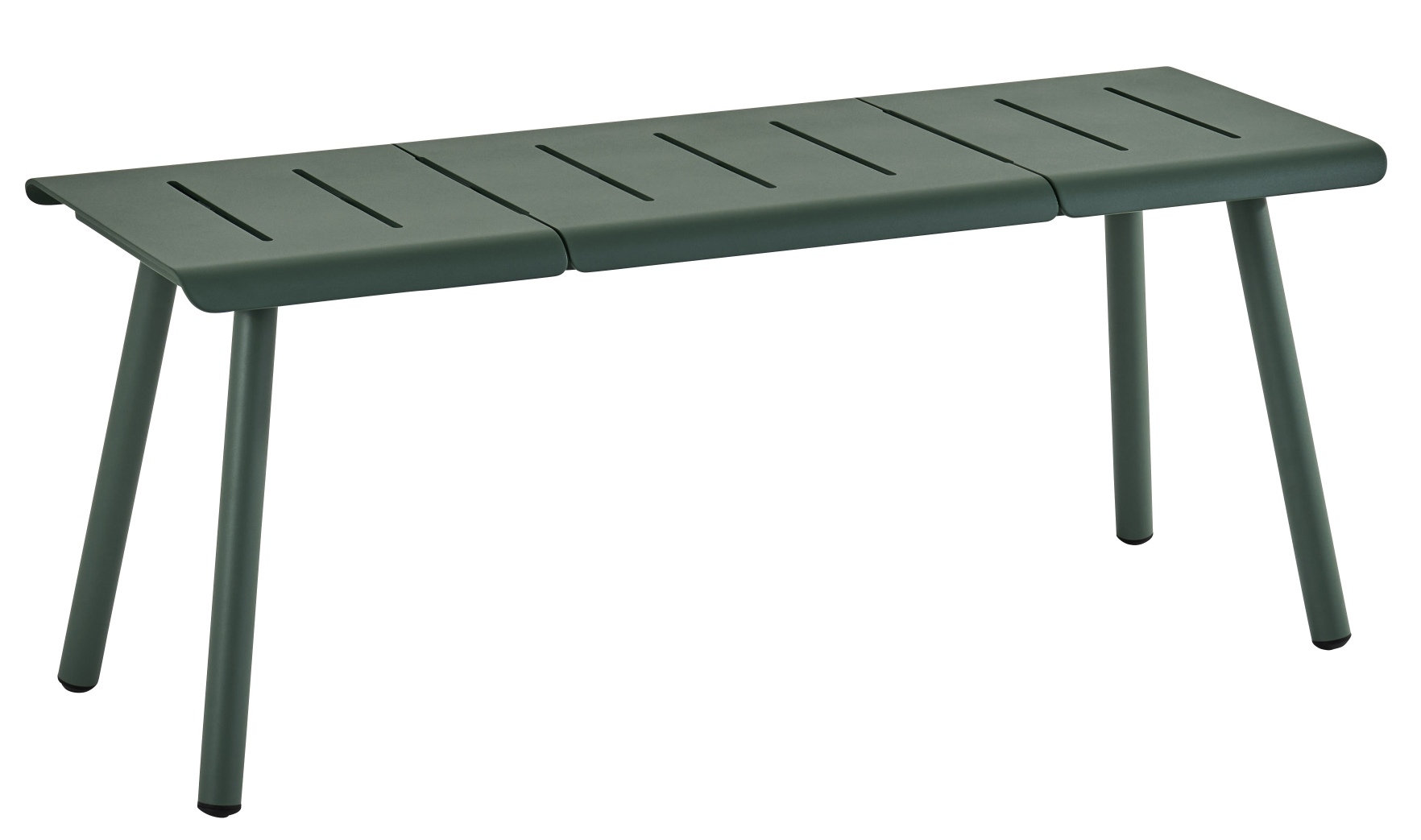 Weishäupl Vapio Bank für den Außenbereich, moderne Gartenbank aus pulverbeschichtetem Aluminium in Grün.