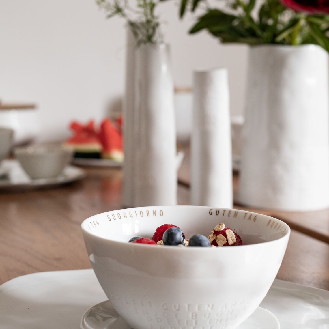 Räder Design Müslischale "Guten Appetit" mit Beeren und Müsli, Teil eines 3-er Sets, Tischdeko.