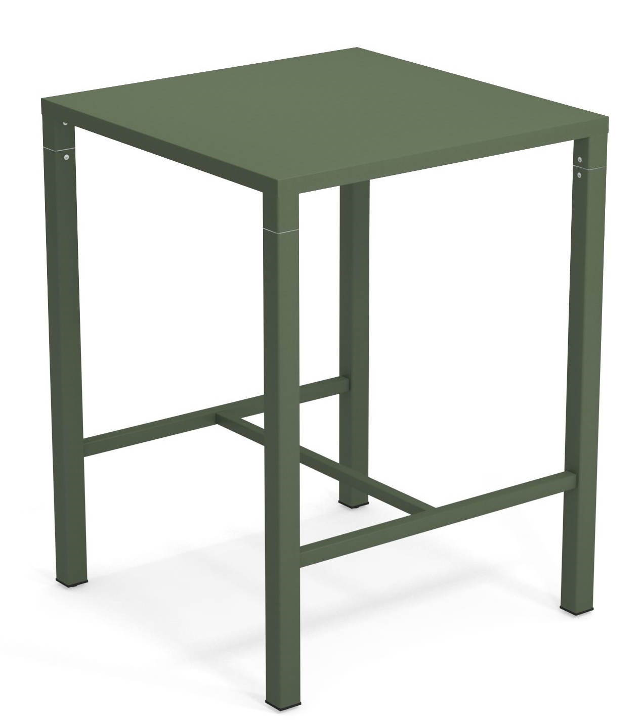 Quadratischer, olivgrüner Nova Hochtisch von Emu für den Außenbereich, moderne Gartentisch-Gestaltung.
