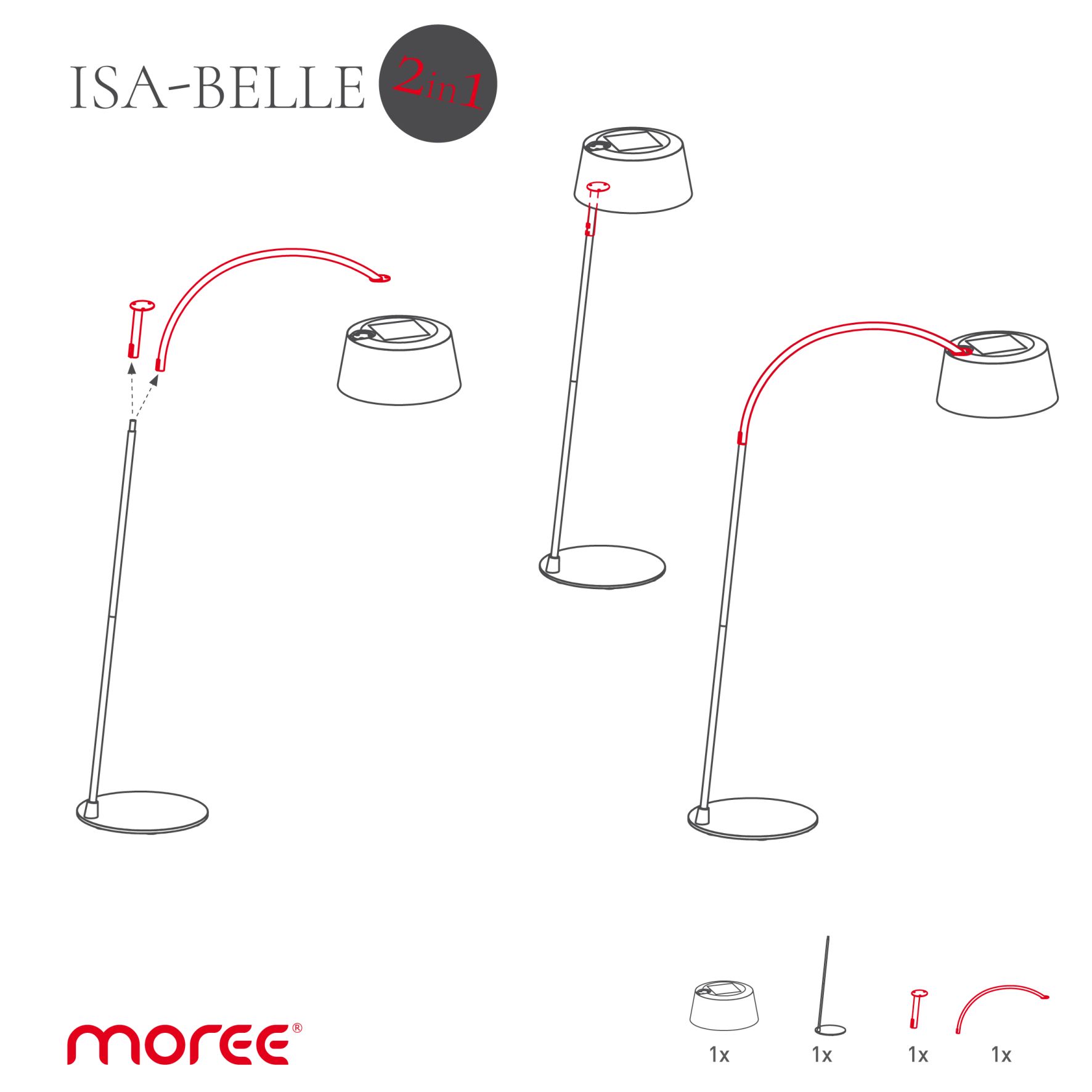 ISA-BELLE Solarleuchte: Aufbauanleitung für Steh- und Bogenleuchte, 2-in-1 Funktion, Moree Gartenleuchte.