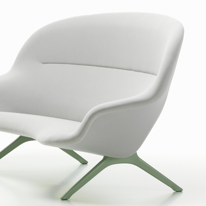 Weißes Abalon Sofa von Vitra mit grünen Beinen, modernes Design für Wohnzimmer und Lounge.