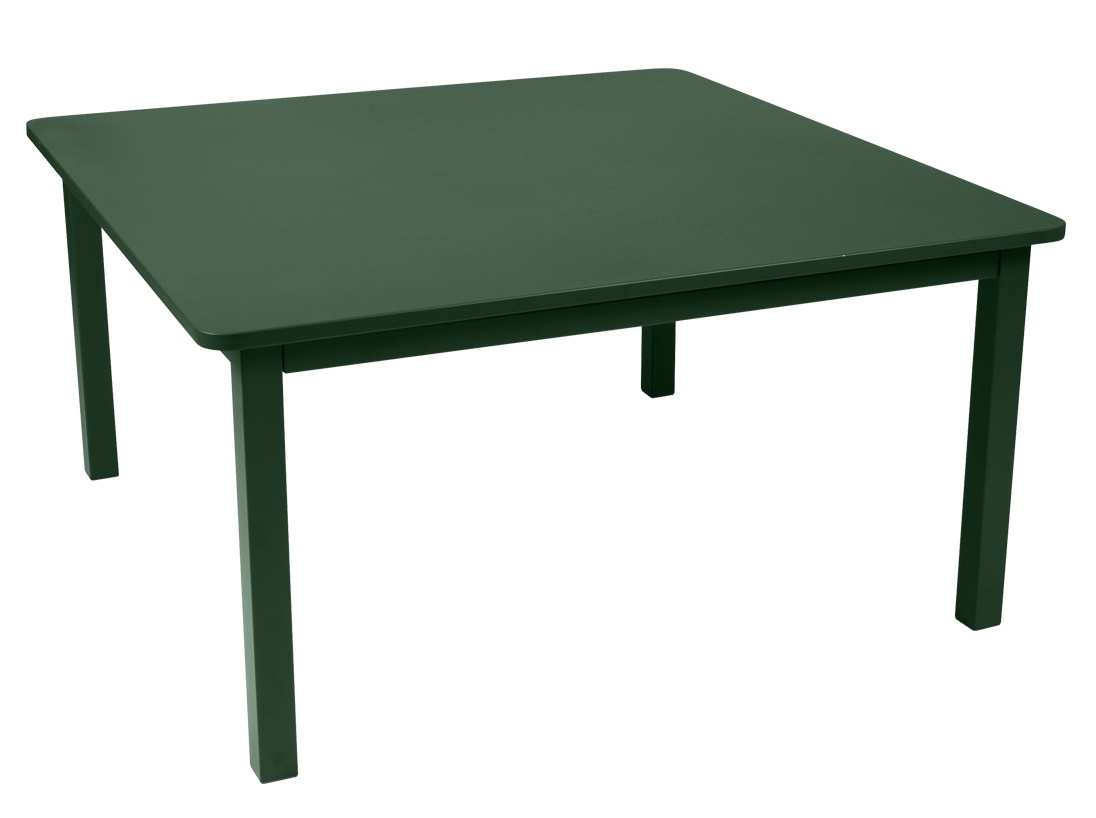 Quadratischer, grüner Fermob Craft Tisch für den Außenbereich, ideal für Garten und Terrasse.