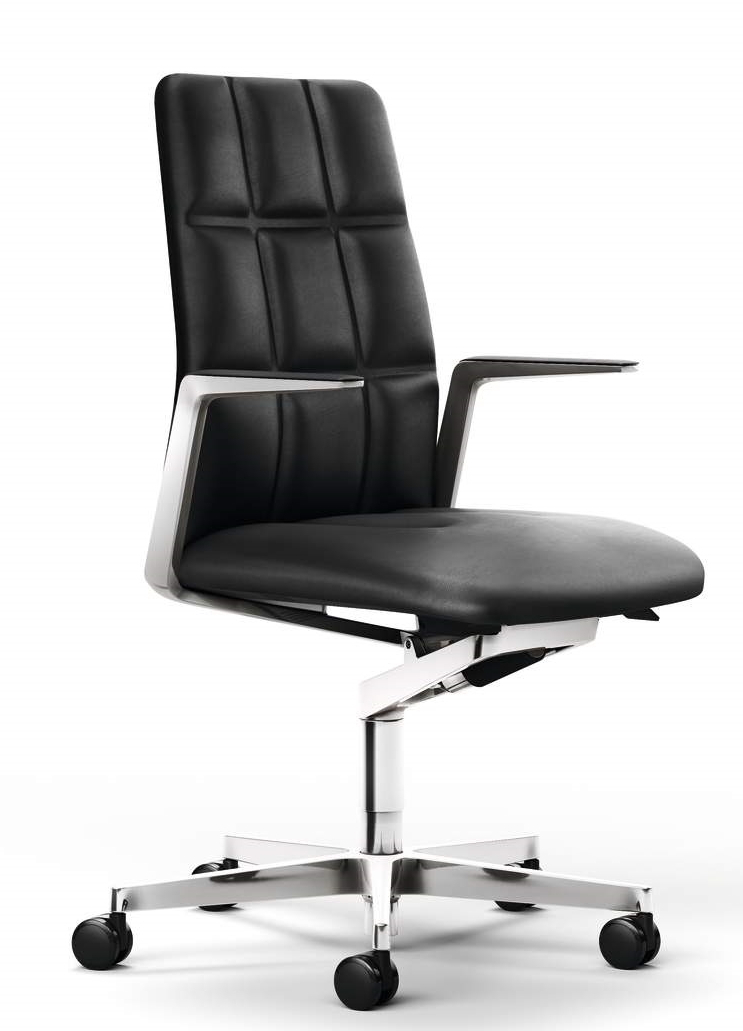 Leadchair Management Bürostuhl von Walter Knoll mit schwarzem Lederbezug und silbernem Fußkreuz.