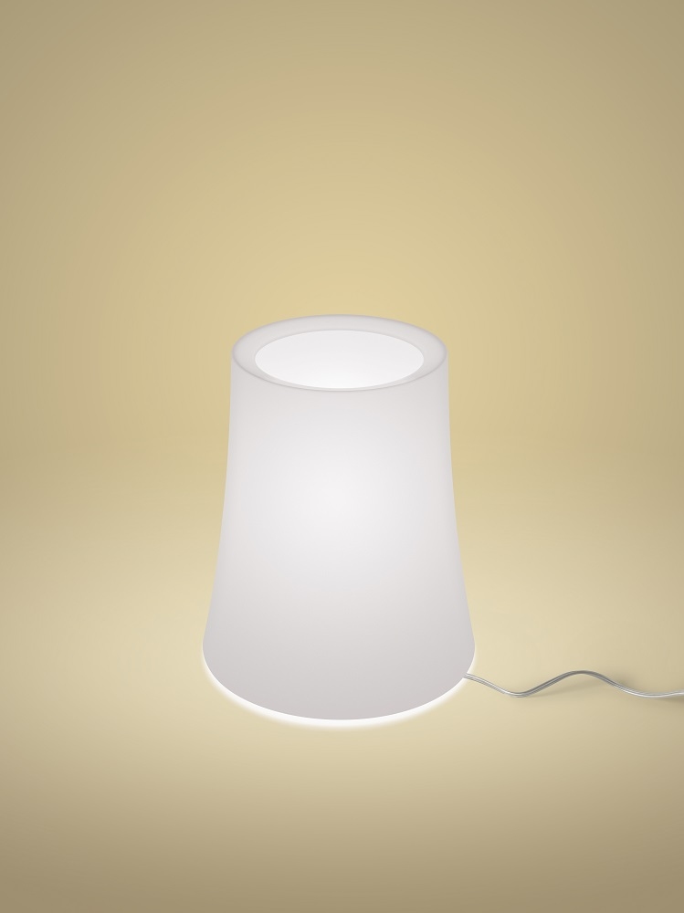 Birdie Zero Tischleuchte von Foscarini, weiße moderne Nachttischlampe mit sanftem Lichtschein für Schlafzimmer.