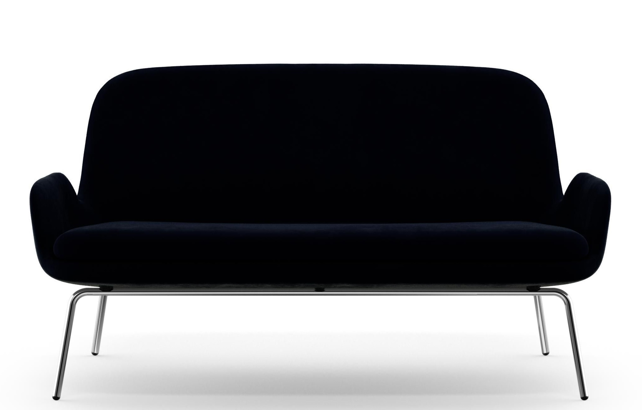 Era Sofa von Normann Copenhagen in Schwarz mit filigranem Stahlgestell, Frontansicht.