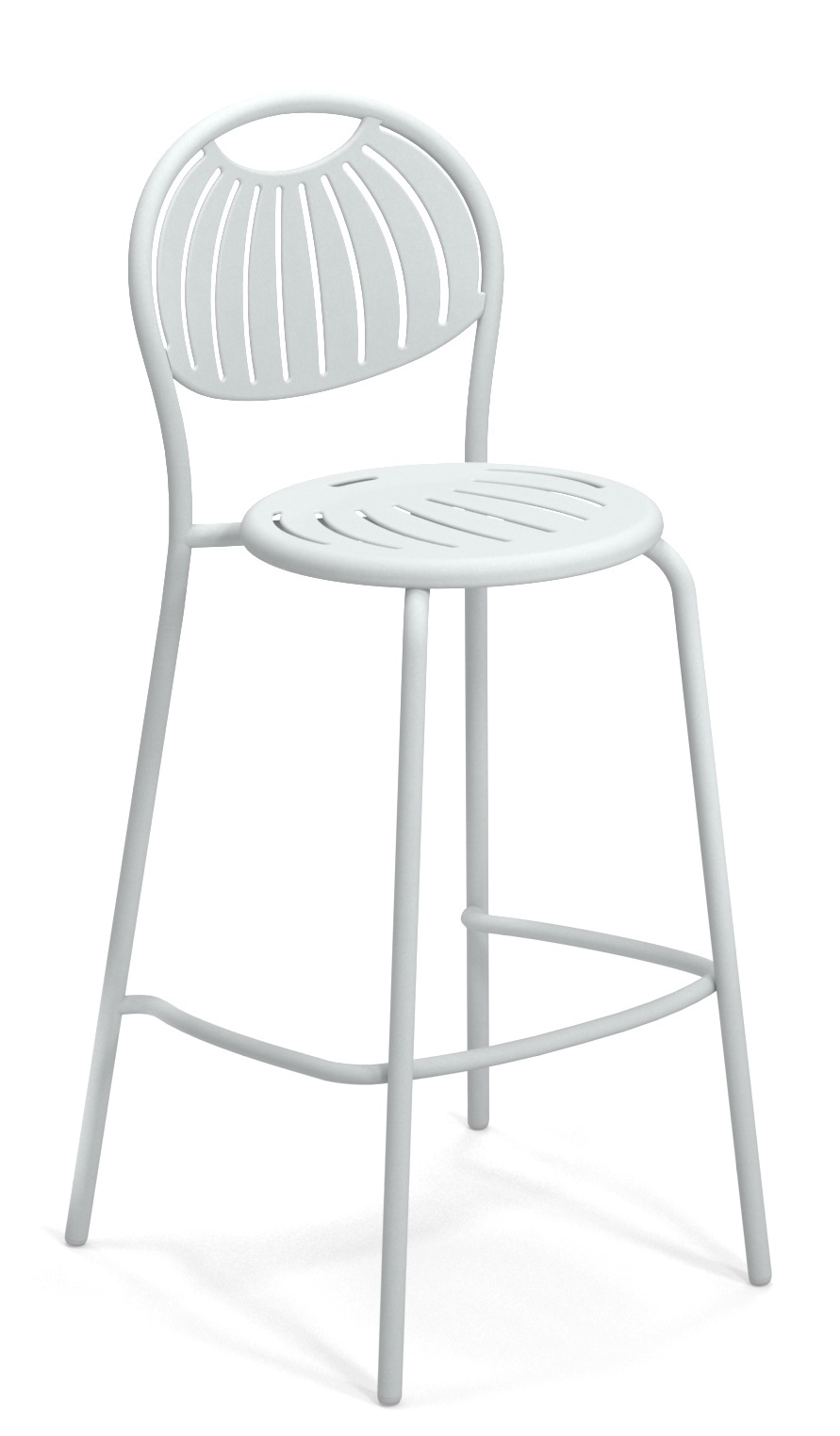 Weißer Coupole Barstool Barhocker von Emu für den Außenbereich, minimalistisches Design mit runder Sitzfläche und Rückenlehne.