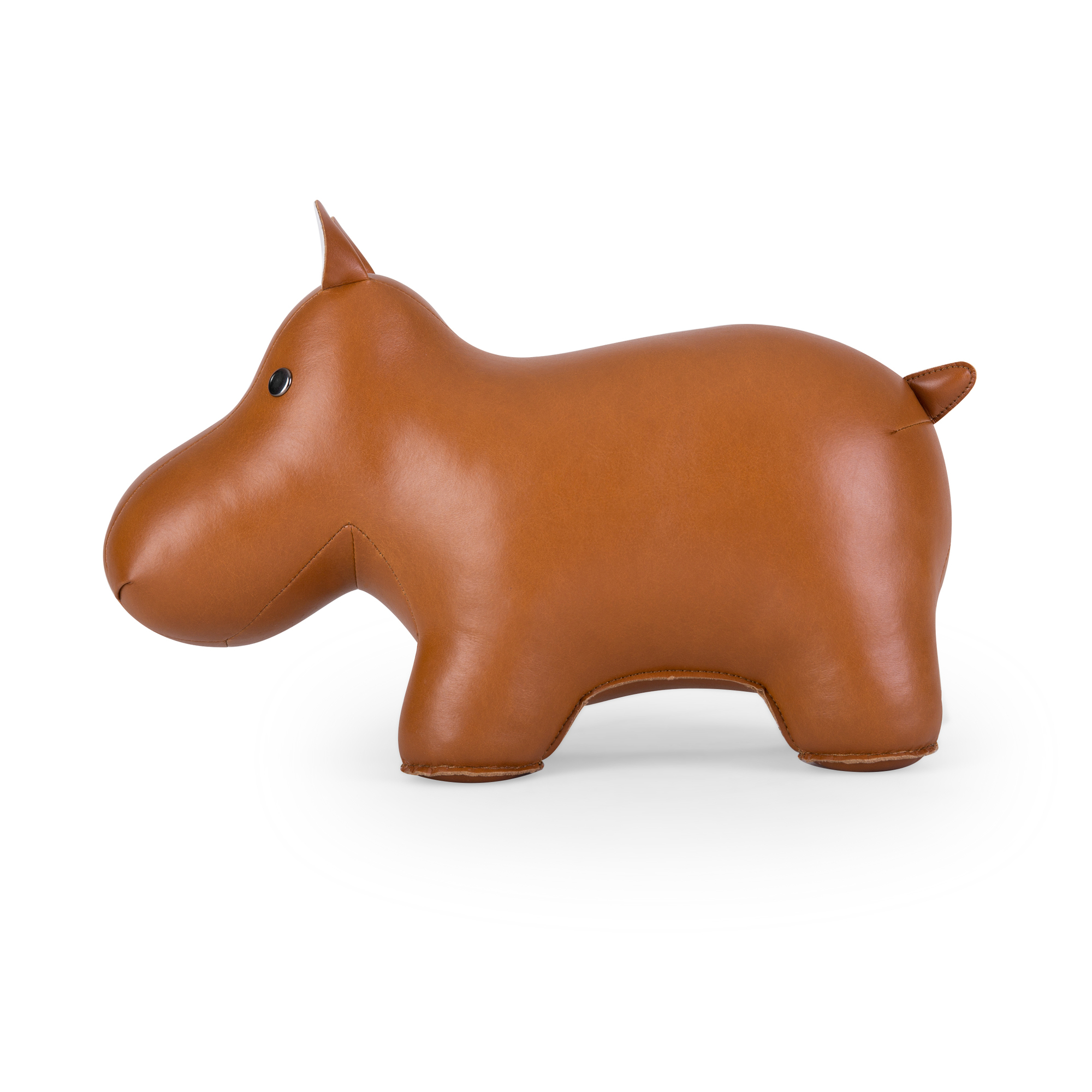Türstopper Classic Hippo Tan/Weiß Züny aus Kunstleder, dekorativer Türhalter in Form eines Nilpferds.