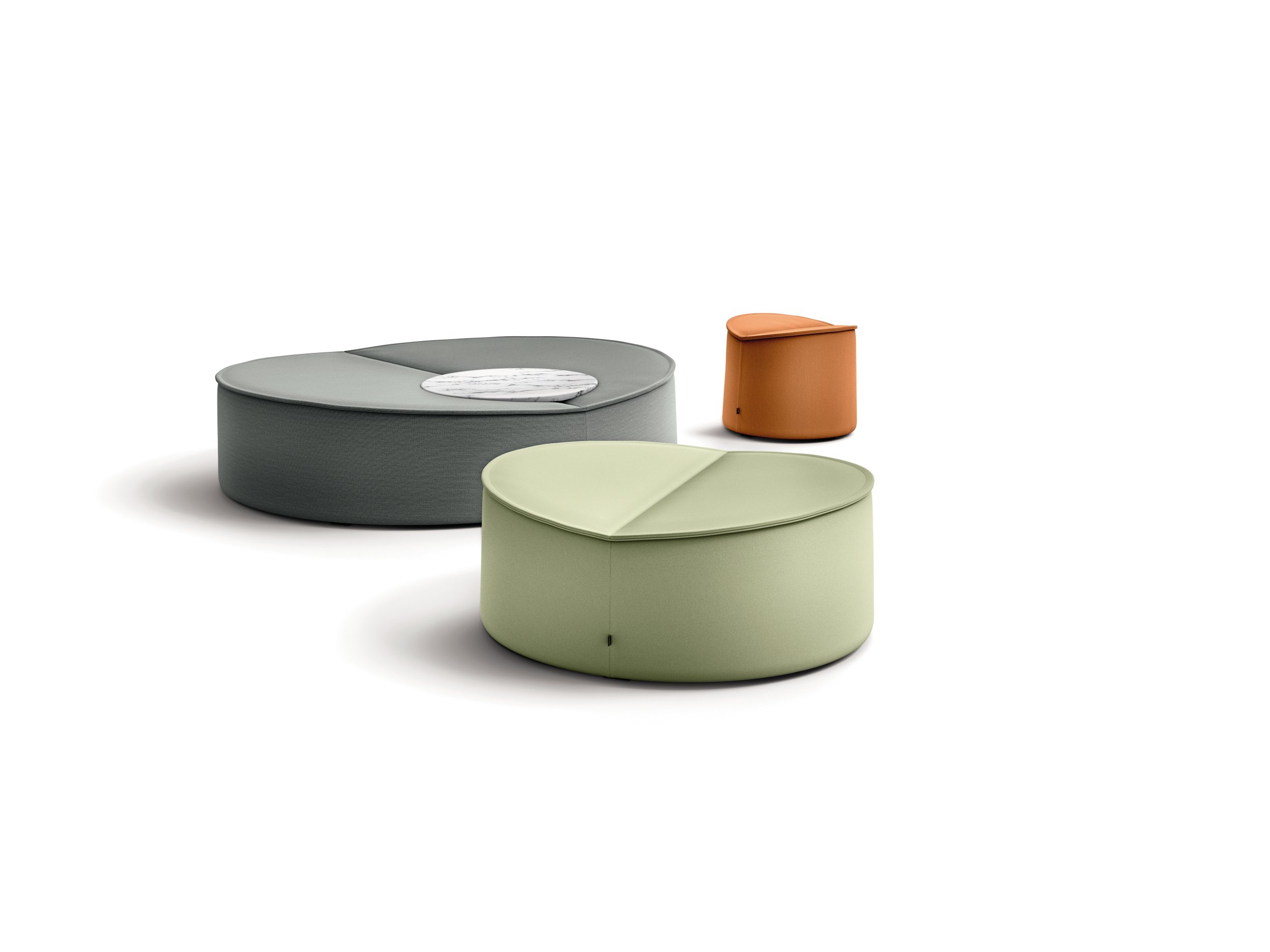 Nenou Hocker von COR in Grün, Grau und Orange, moderne Sitzmöbel für Wohnzimmer und Lounge.