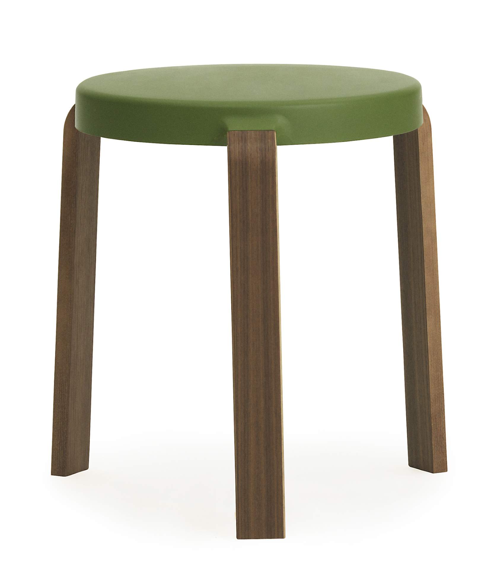 Tap Hocker von Normann Copenhagen, grüner Sitz und Holzbeine, moderner skandinavischer Hocker für Küche und Bar.