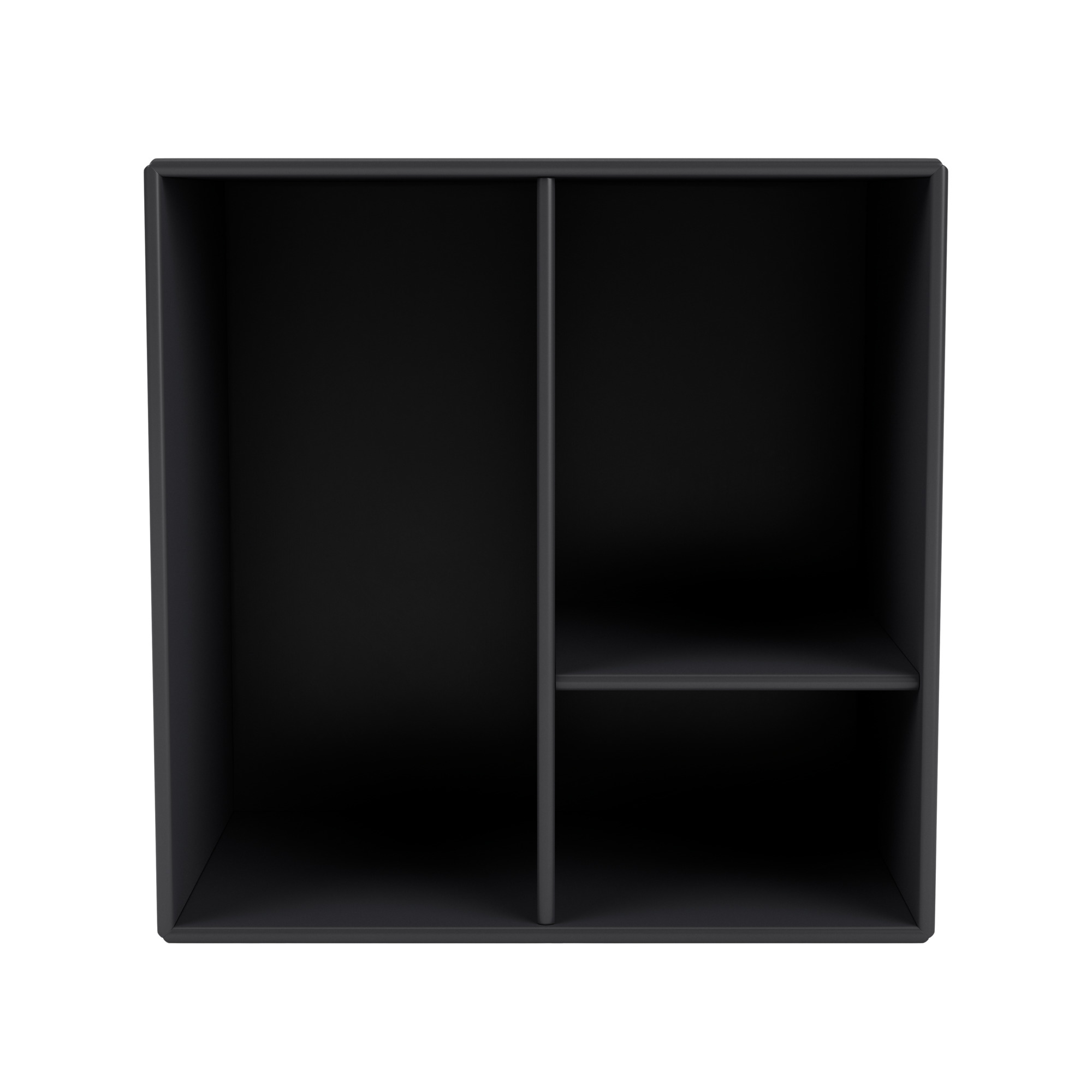 Schwarzes Montana Mini Modul mit Regalböden, modernes Design für Wohnzimmer und Büro.