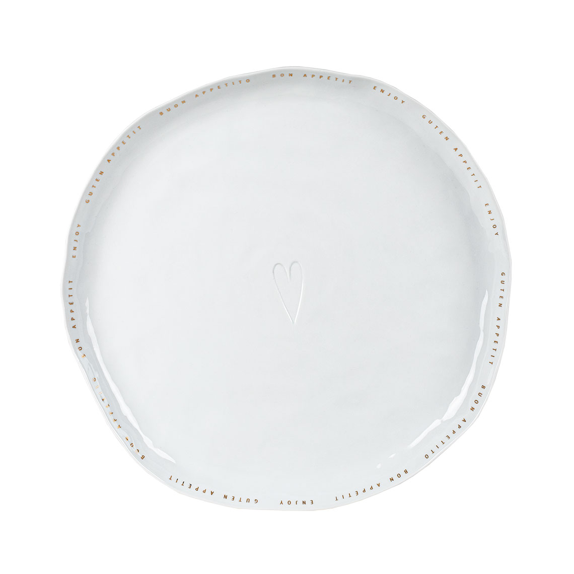 Weiße Servierplatte "Guten Appetit" von Räder mit Herzmotiv, ideal für Tischdeko und kulinarische Präsentationen.