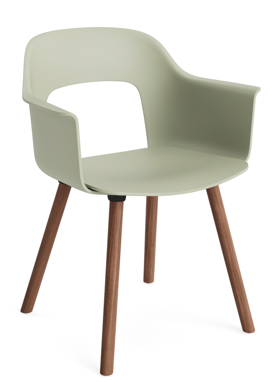 Layout Armchair von Hay, Armlehnstuhl in Salbeigrün mit Holzbeinen, moderner Design Stuhl für Esszimmer und Büro.
