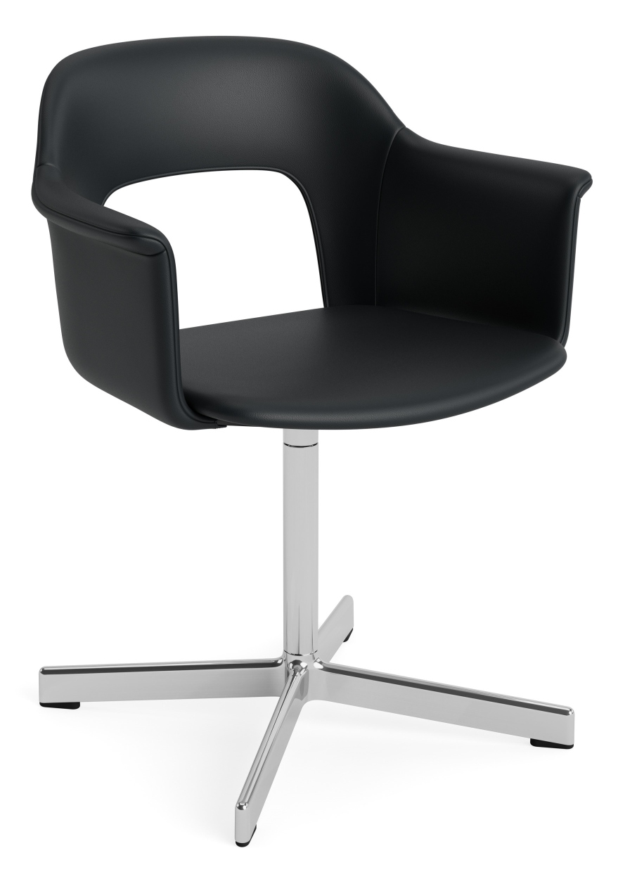 Schwarzer Layout Armchair von Hay mit Armlehnen und verchromtem Drehfuß für modernes Wohnen und Büro.