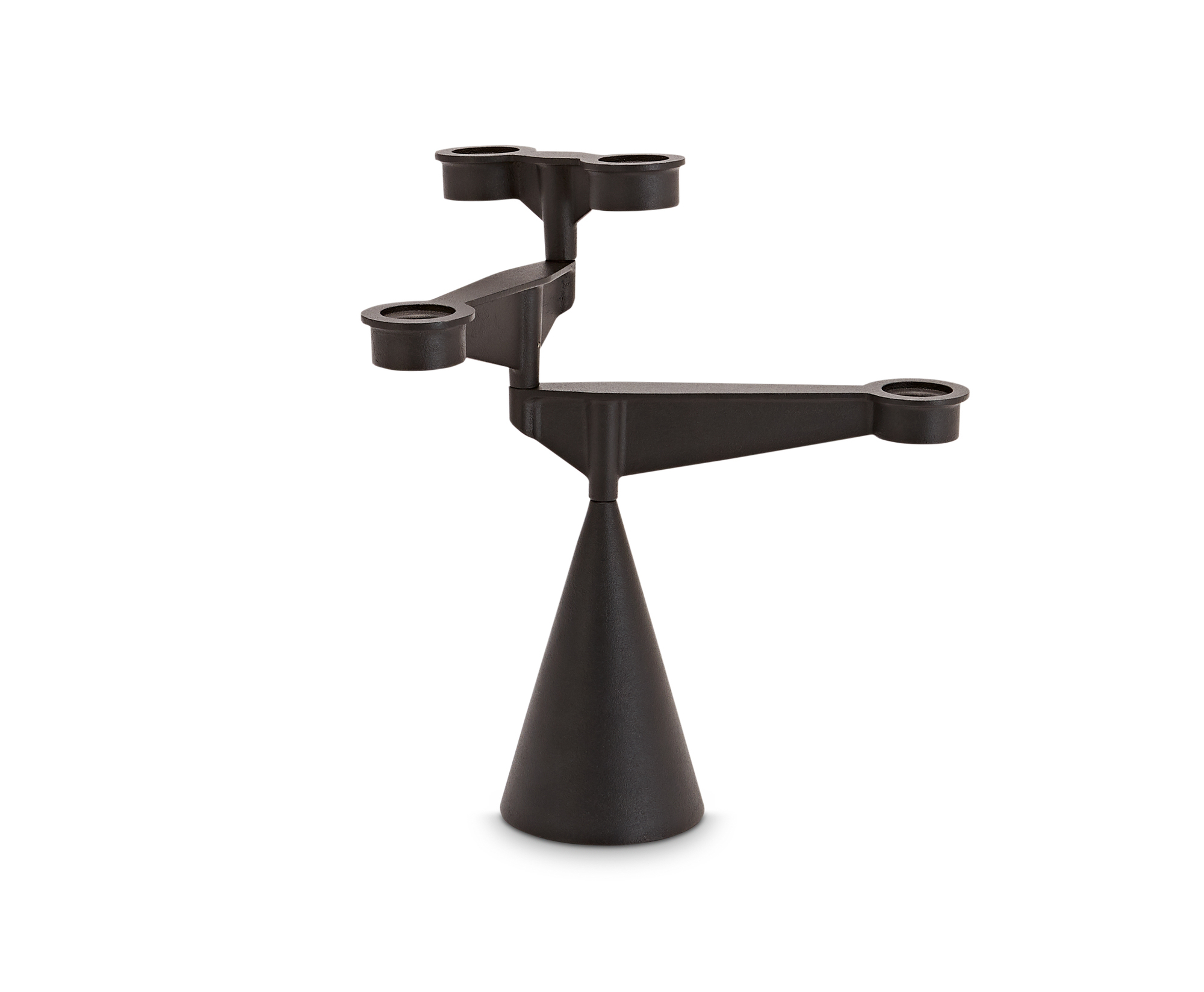 Schwarzer Spin Candelabra Kerzenständer von Tom Dixon mit konischem Fuß und vier Kerzenhaltern.