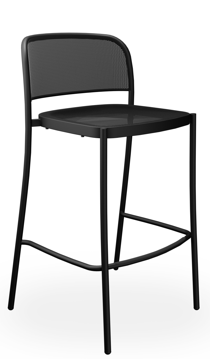 Schwarzer Cafè Barstool Barhocker von Emu für den Außenbereich, modernes Design mit Rückenlehne und Fußstütze.