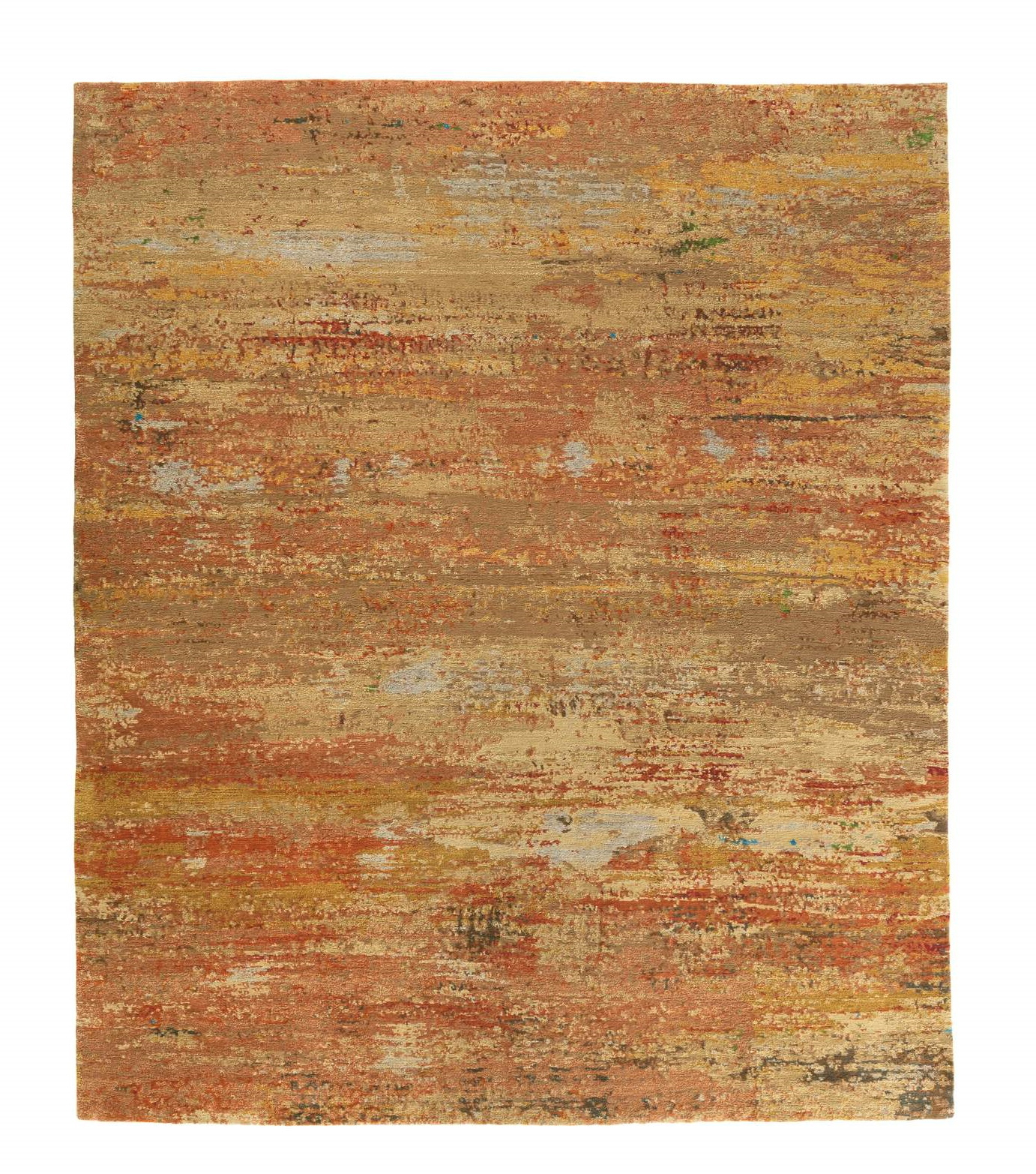 Legends of Carpets Teppich: Moderner Wollteppich in Braun-, Orange- und Gelbtönen mit abstraktem Muster.