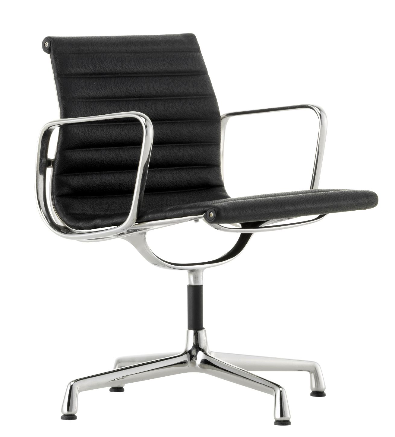 MINIATUR Aluminium Chair, Drehstuhl mit schwarzem Lederbezug und verchromtem Gestell. Vitra Miniatur.