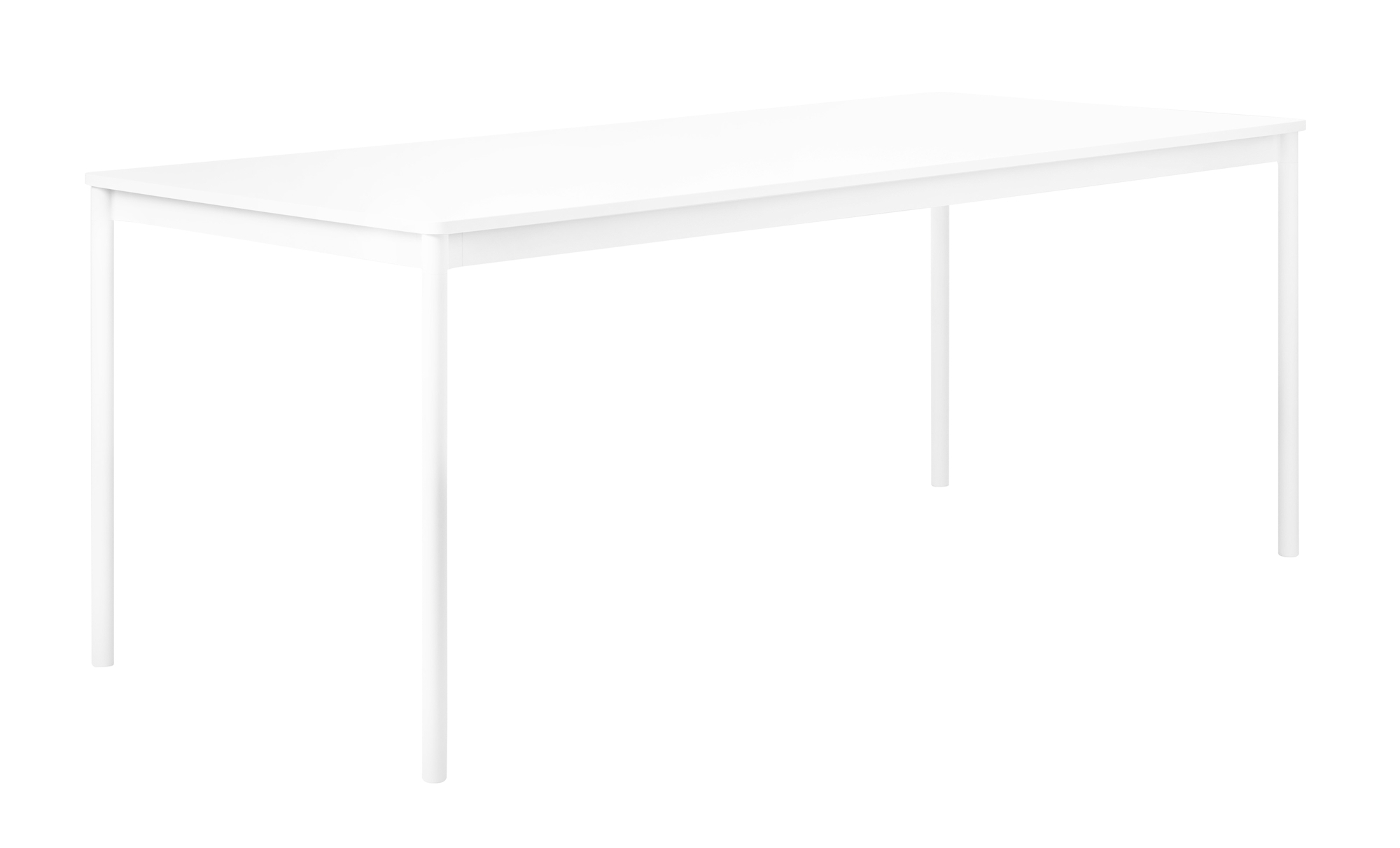 Weißer Muuto Tisch mit rechteckiger Tischplatte und vier Beinen, minimalistisches Design.