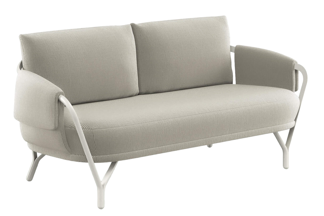 Beiges Angel 2-Sitzer Sofa von Emu für den Außenbereich mit Metallgestell und Kissen.