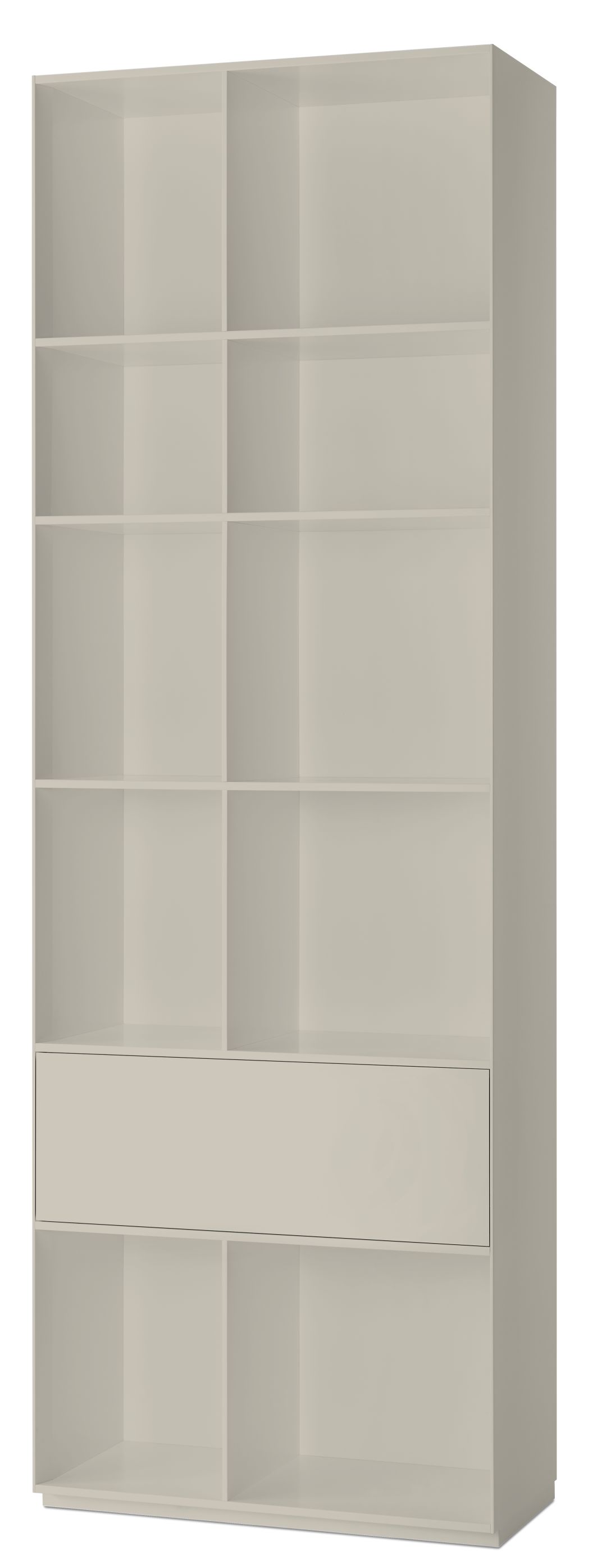 Piure Nex Pur Regal in Weiß mit Schublade und offenen Fächern, modernes Wohnzimmermöbel.