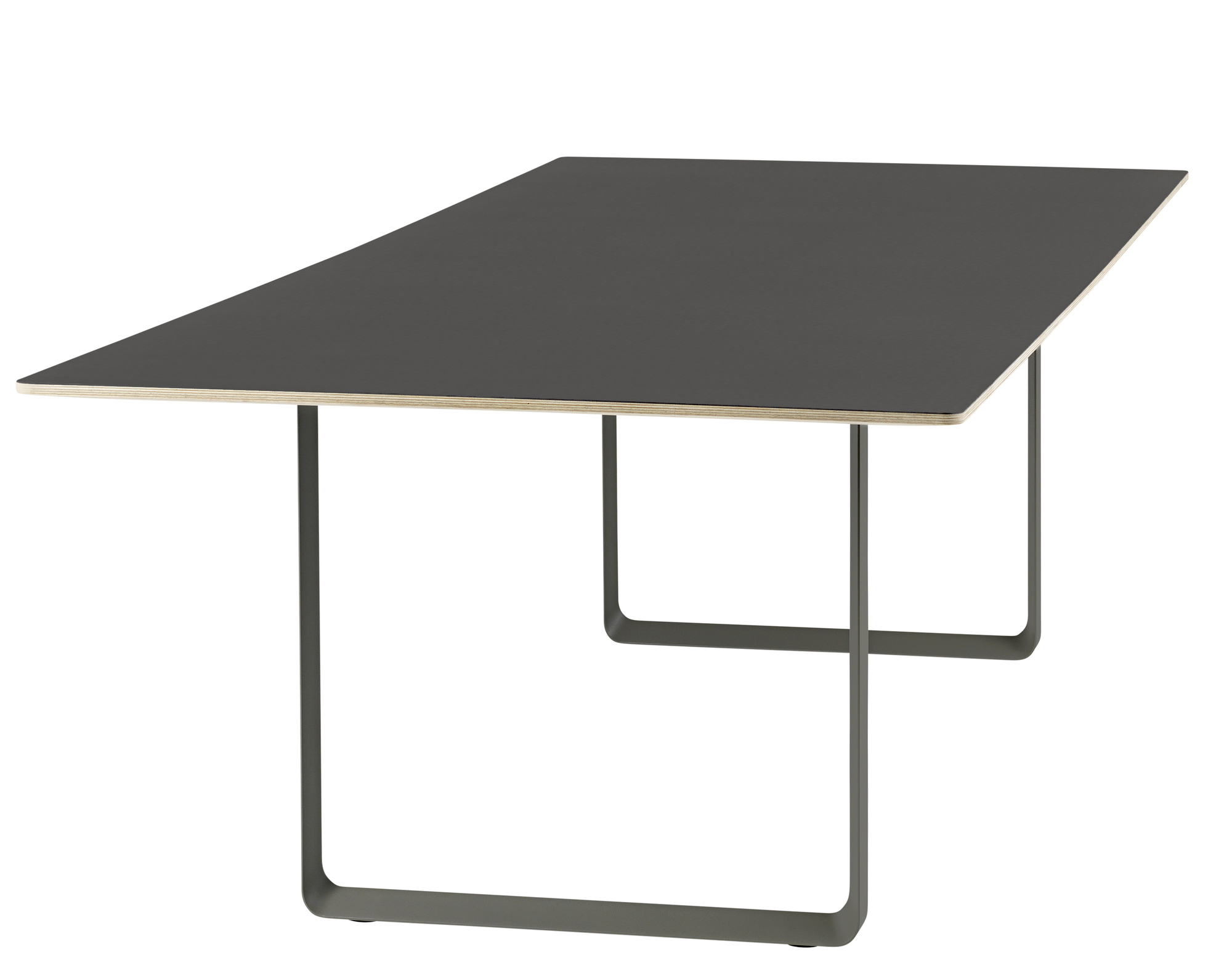 Muuto 70/70 Table, großer Esstisch mit grauer Tischplatte und modernem, minimalistischem Design.