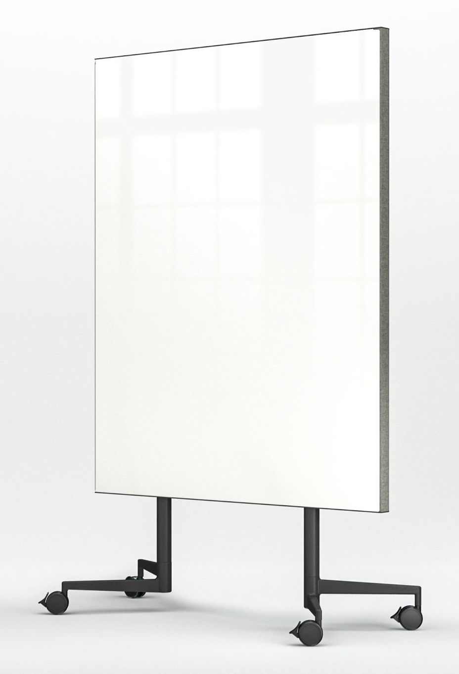 Chat Board Move Acoustic Stellwand mit weißer Schreibfläche und schwarzem Rollfuß für flexible Raumlösungen.