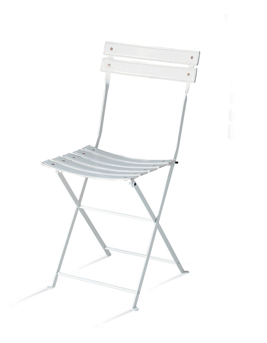 Weißer Celestina Klappstuhl von Zanotta, ideal für Garten, Balkon und Terrasse. Modernes Design.