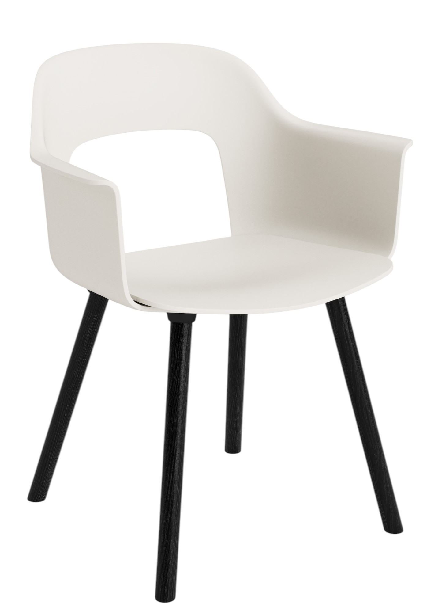 Weißer Hay Armlehnstuhl Layout Armchair 221 mit schwarzen Holzbeinen, moderner Designstuhl für Esszimmer und Wohnbereich.
