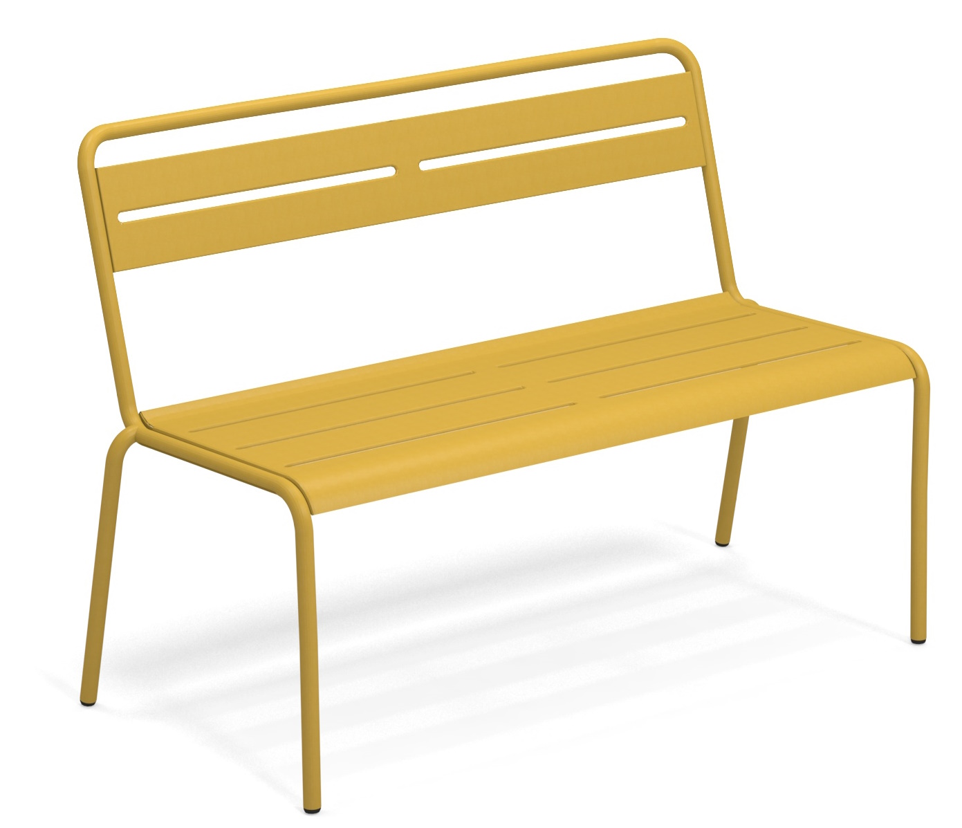 Gelbe Star Bench Bank von Emu für den Außenbereich, moderne Gartenbank aus Metall.