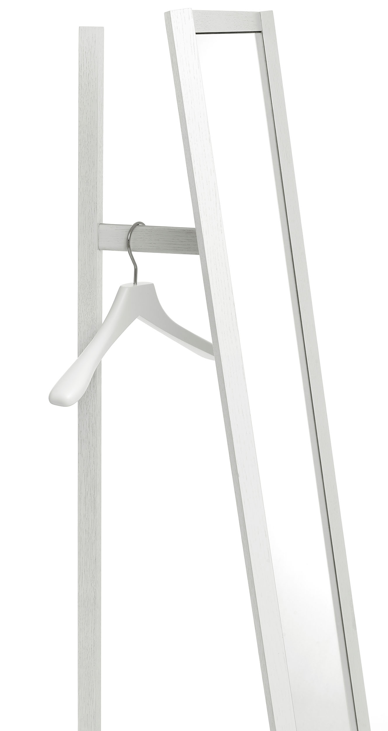Schönbuch Club Standspiegel mit Garderobe, weißes Holz, minimalistisches Design mit Kleiderbügel, moderne Flurmöbel.