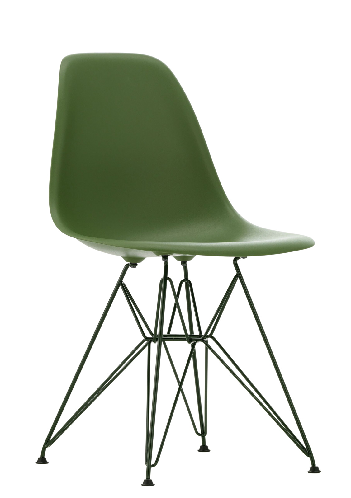 Grüner Eames DSR Stuhl von Vitra mit verchromtem Eiffelgestell für Esszimmer und Büro.