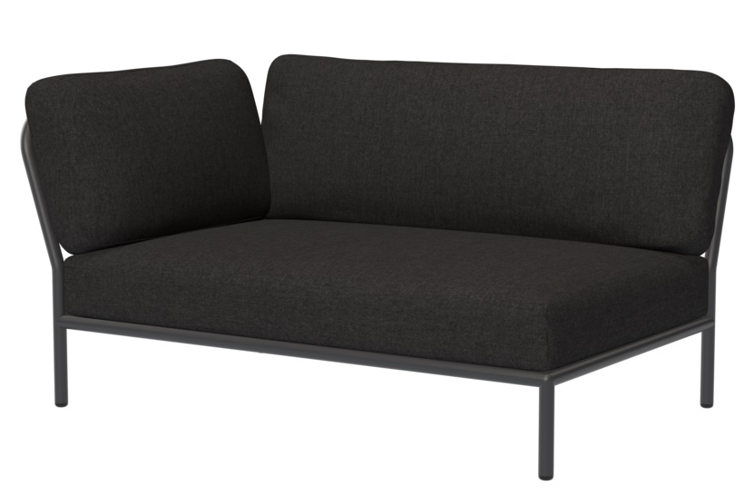 Schwarzes Level Outdoor Sofa Eckteil links von Houe mit dunkelgrauem Stoffbezug und Metallgestell.
