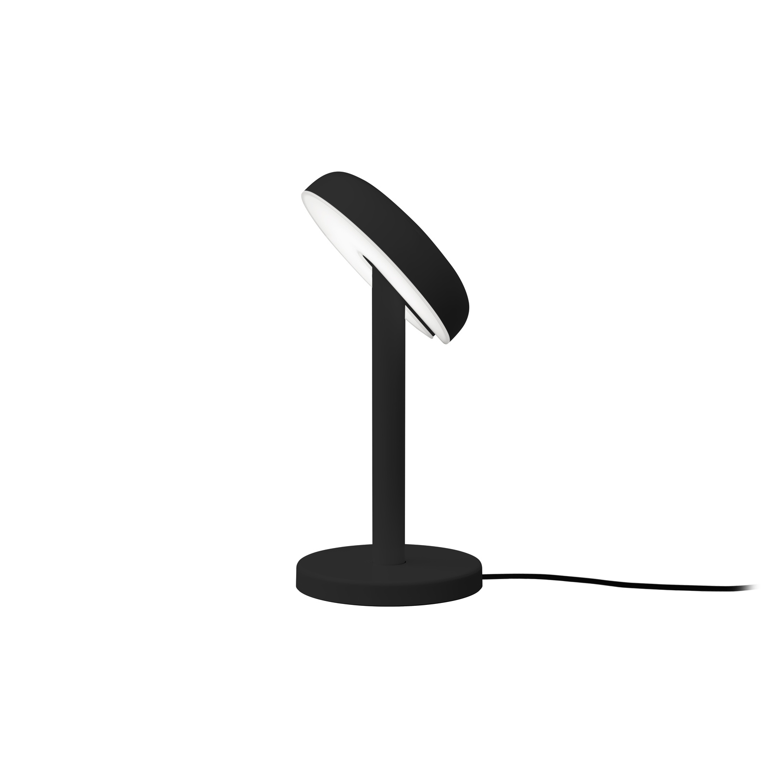 Schwarze Cabriolette Tischleuchte von Martinelli Luce mit rundem Lampenschirm und Fuß.