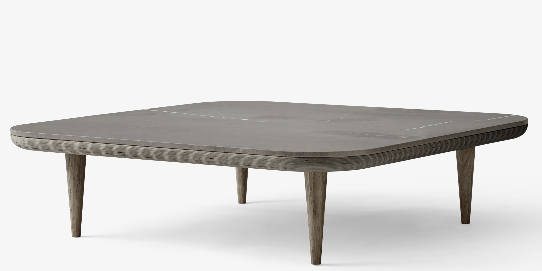 Fly Table Couchtisch von AndTradition, quadratisch, graue Marmorplatte und Holzgestell, modernes Möbeldesign.
