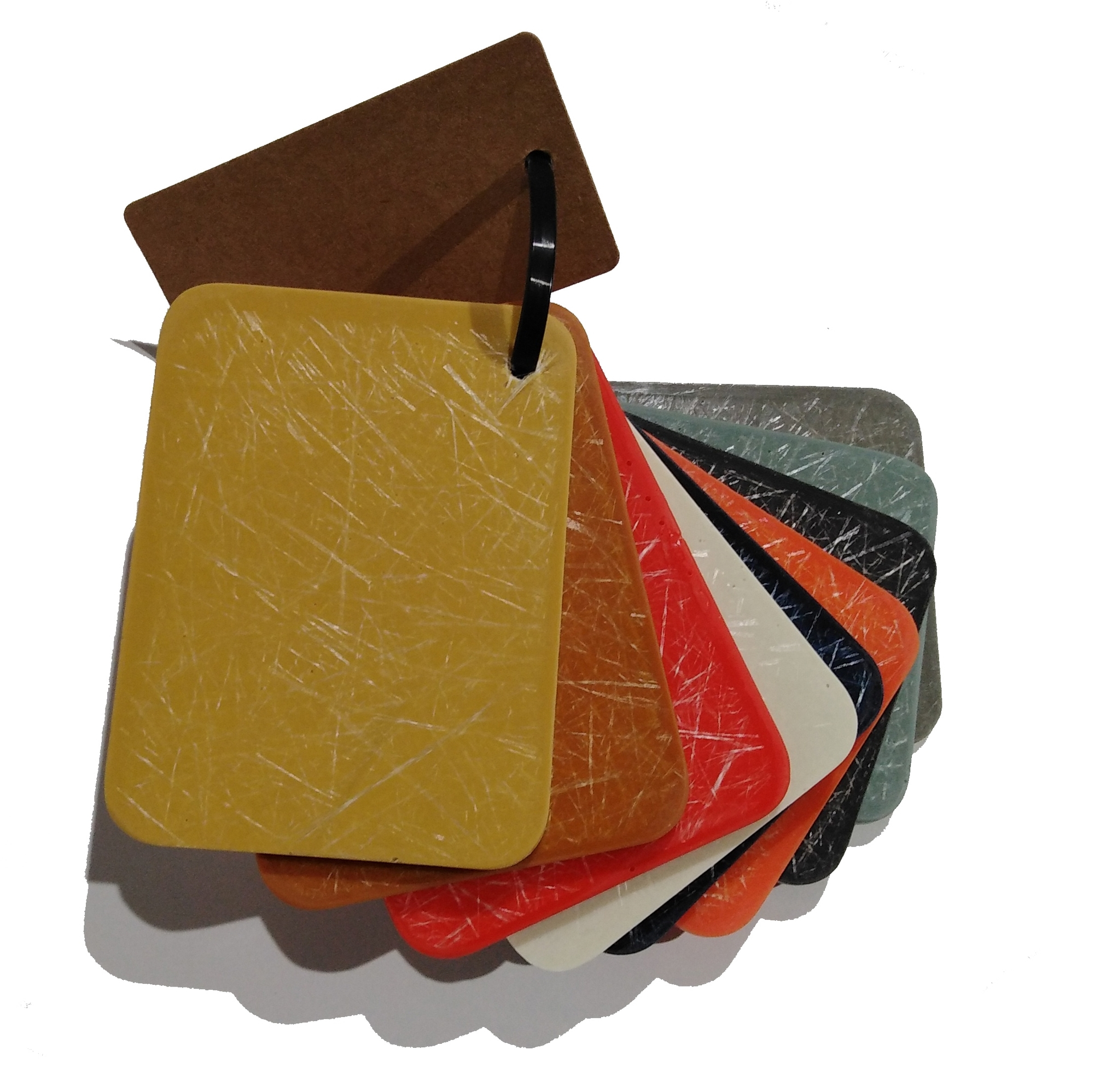 Farbmuster für Eames Fiberglas Stühle von Vitra, verschiedene Farben und Texturen.