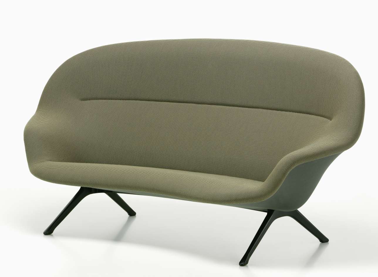 Vitra Abalon Sofa in Olivgrün mit schwarzem Metallfuß, modernes Design für Wohnzimmer und Büro.