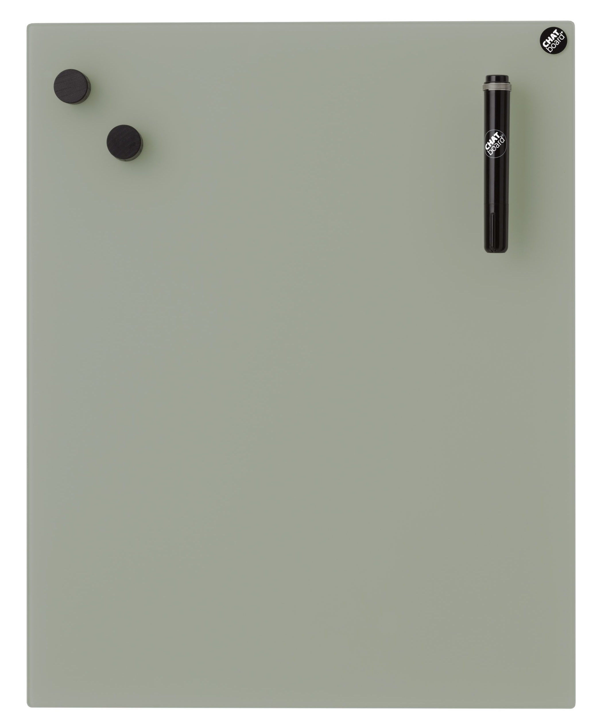 Chat Board Classic Glastafel in Salbei mit Magneten und Stift, magnetische Wandtafel für Büro und Zuhause.