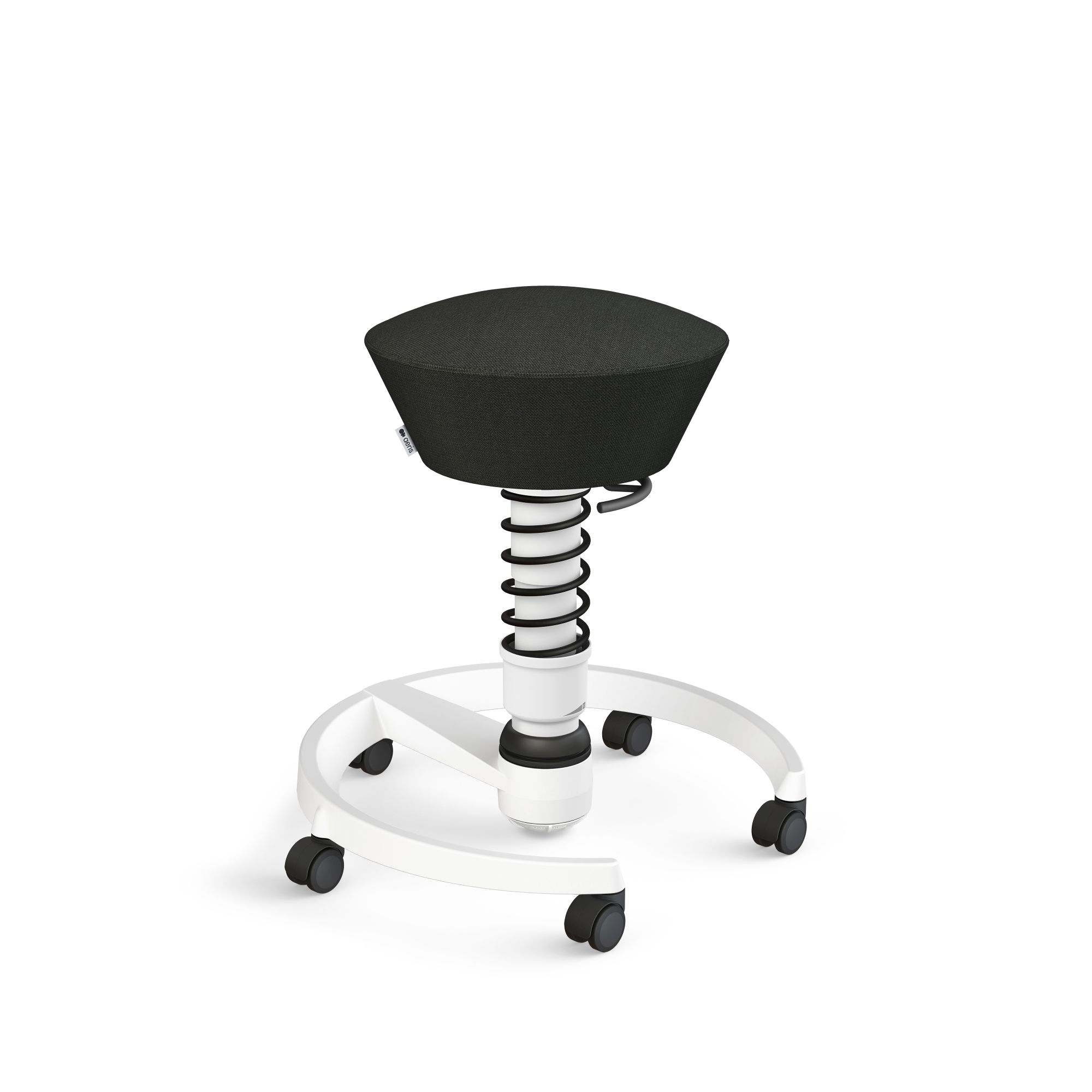 Schwarzer Aeris Swopper Bürostuhl mit Feder und Rollen vor weißem Hintergrund für ergonomisches Sitzen.