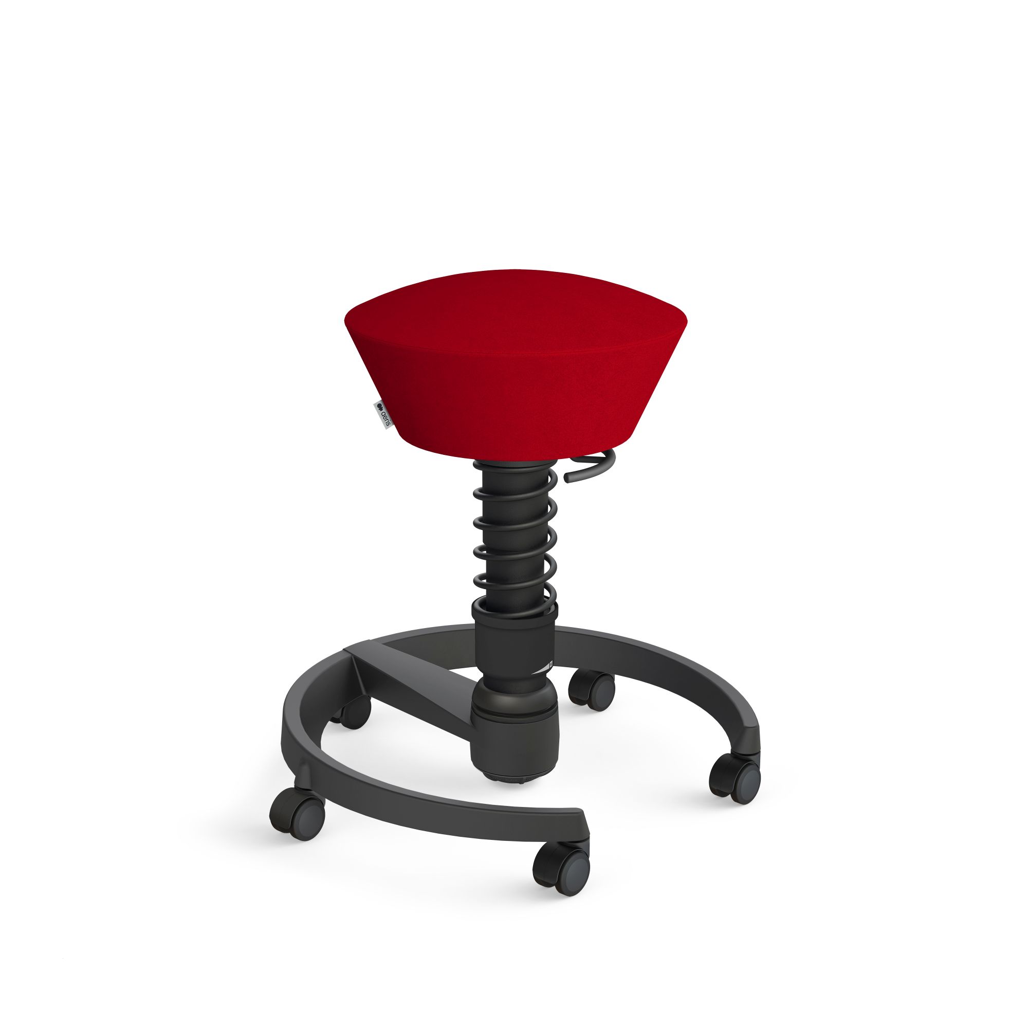 Roter Aeris Swopper Bürostuhl mit schwarzem Fußkreuz und Feder für ergonomisches Sitzen.