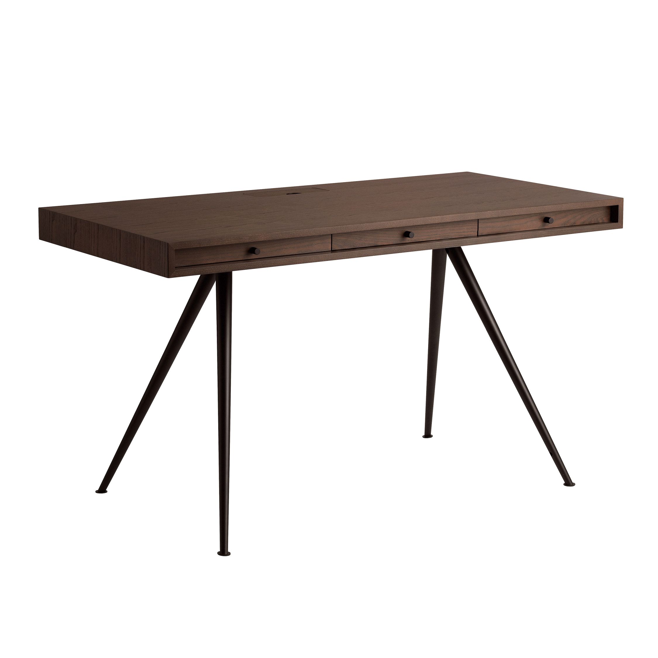 JFK Büroschreibtisch mit Holzplatte und drei Schubladen, Standard Beine, modernes Design.