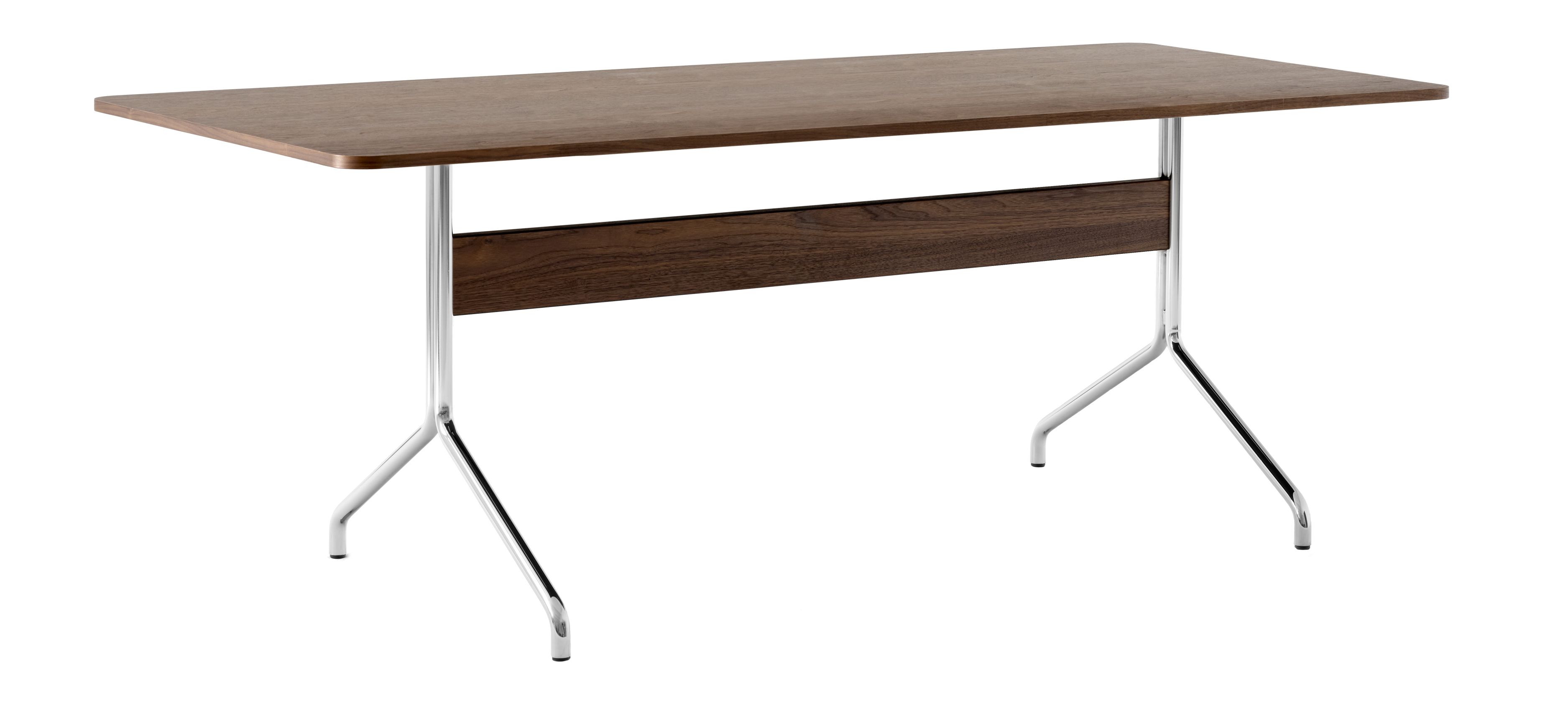 Pavilion AV Tisch von AndTradition: Rechteckiger Esstisch aus Holz mit verchromtem Stahlgestell.