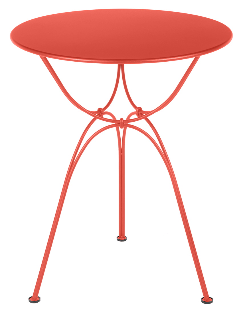 Roter Airloop Tisch Ø 60 cm von Fermob, runder Outdoor Tisch aus Metall.