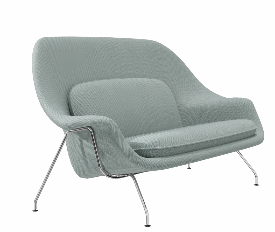 Helles Womb Sette Sofa von Knoll International mit verchromten Beinen und weicher Polsterung.