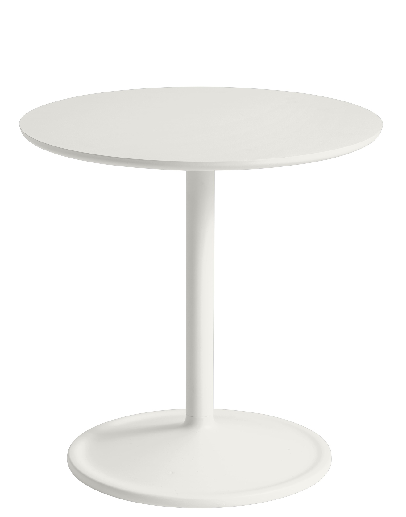 Weißer Muuto Soft Side Table Beistelltisch mit runder Tischplatte und Fuß, modernes Design für Wohnzimmer.