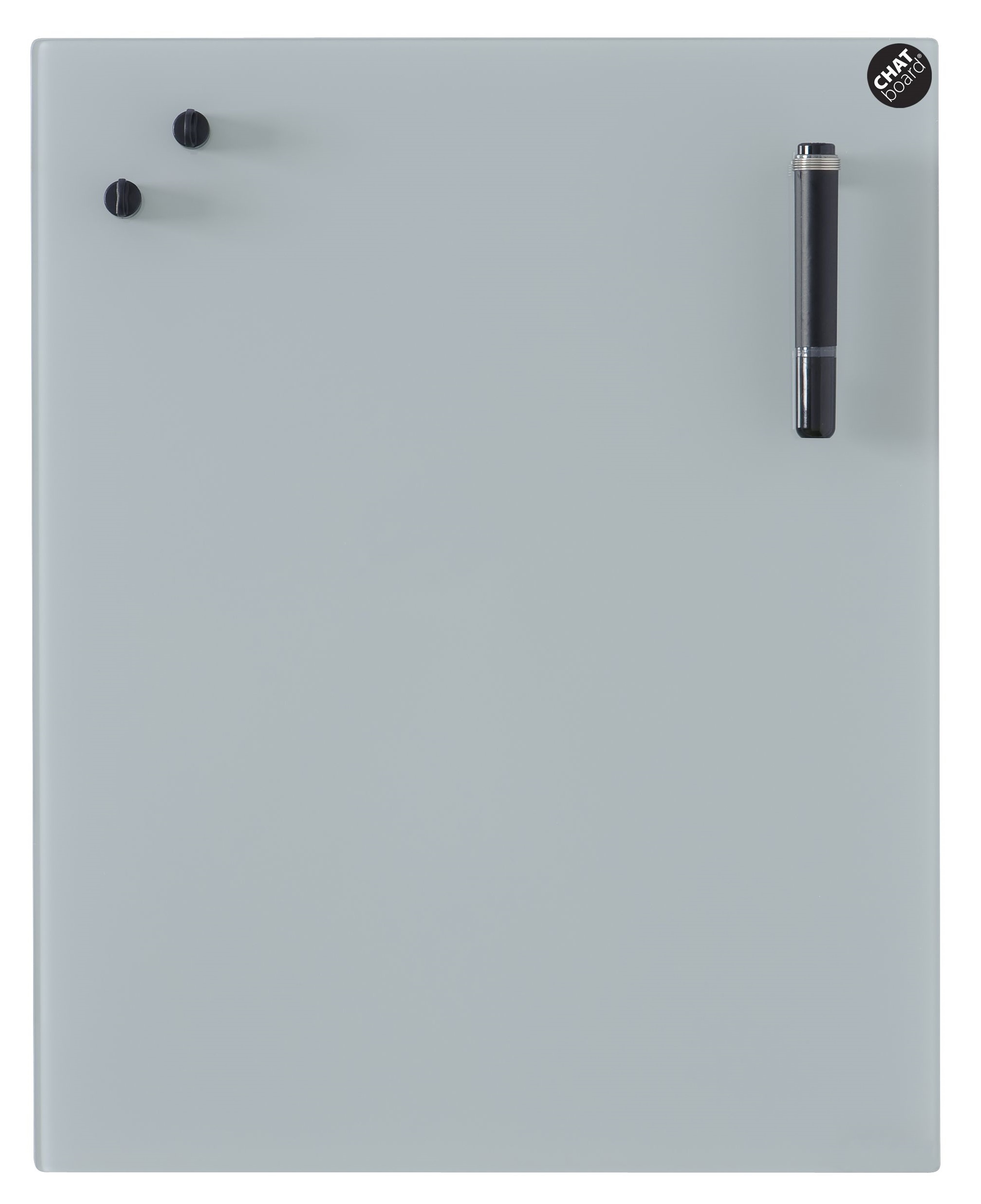Graue Chat Board Classic Wand Glastafel, magnetisch, mit Stift und Magneten für Büro oder Zuhause.