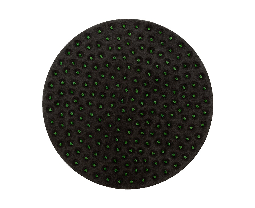 Runder La Geria Teppich von Gan in Schwarz mit grünen Akzenten, modernes Design.
