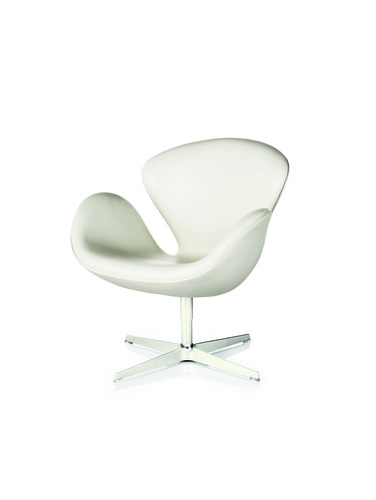 Weißer Schwan Sessel von Fritz Hansen mit Drehfuß aus Aluminium, moderner Designklassiker.